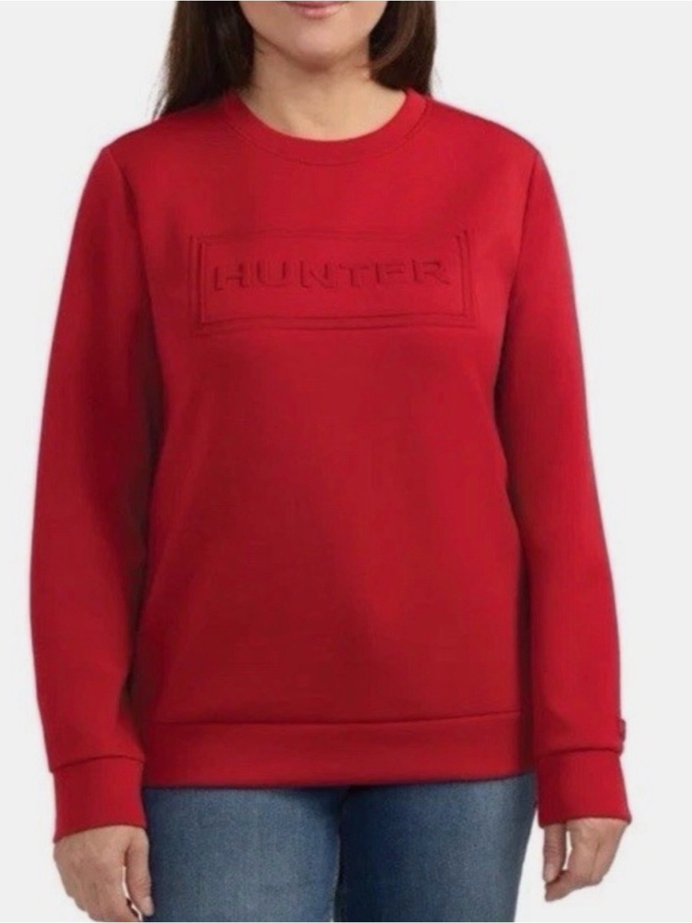 Hunter Red Embossed-Logo Crewneck Sweatshirt